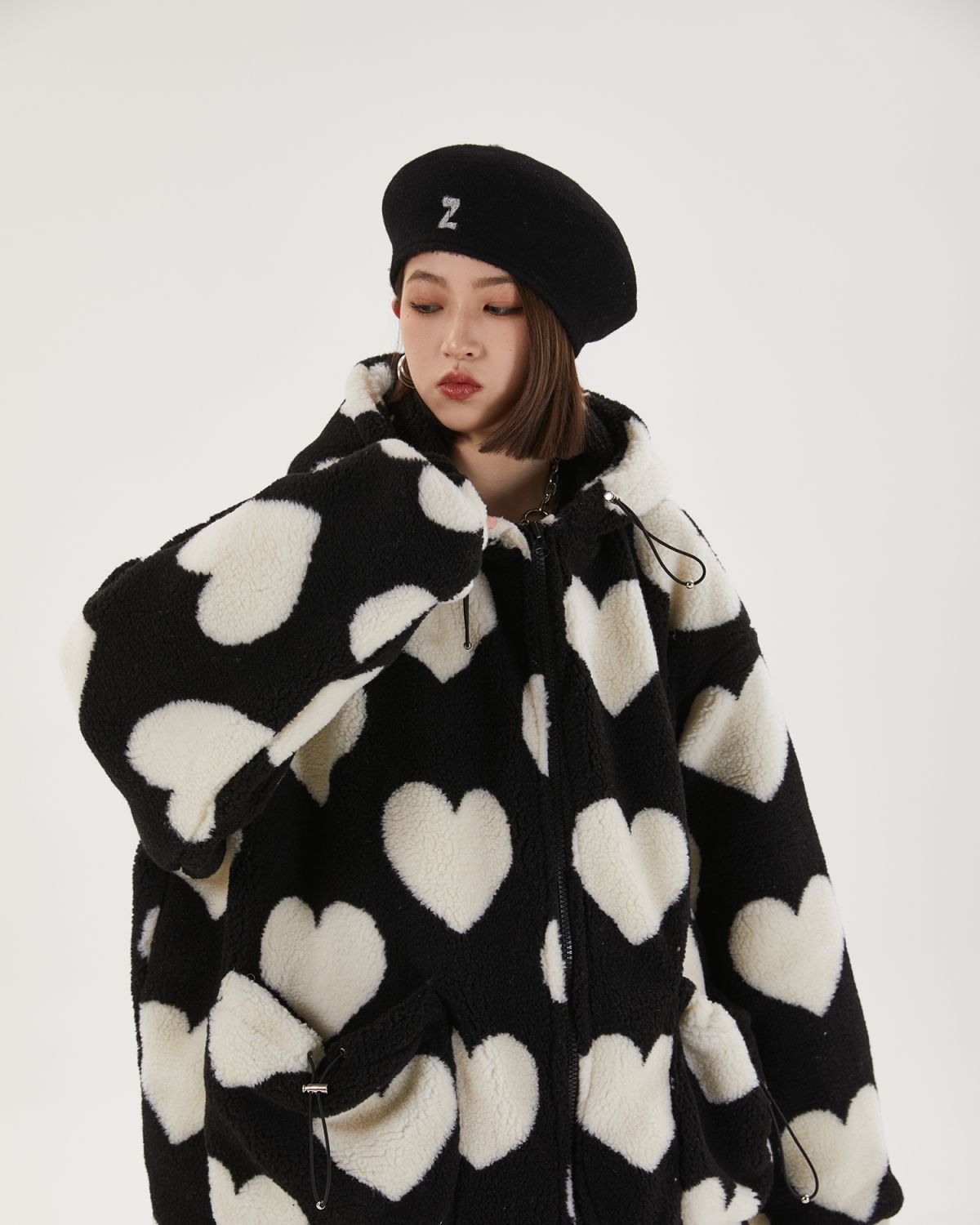 Style Core Aesthetics, New Style Trends - Heart Pattern Hooded Jacket
