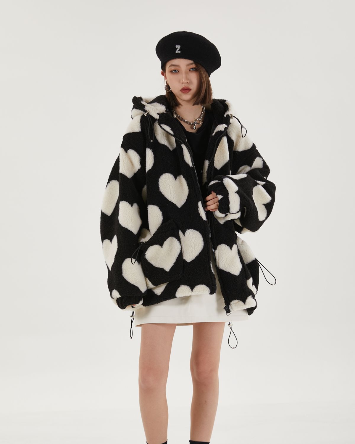 Style Core Aesthetics, New Style Trends - Heart Pattern Hooded Jacket