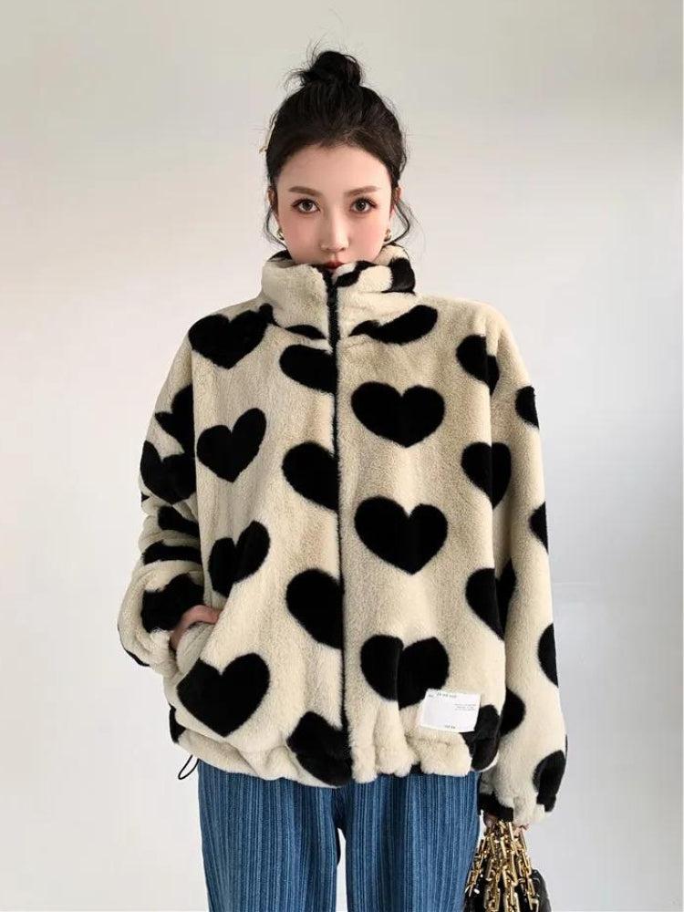 Style Core Aesthetics, New Style Trends - Heart Pattern Teddy Jacket