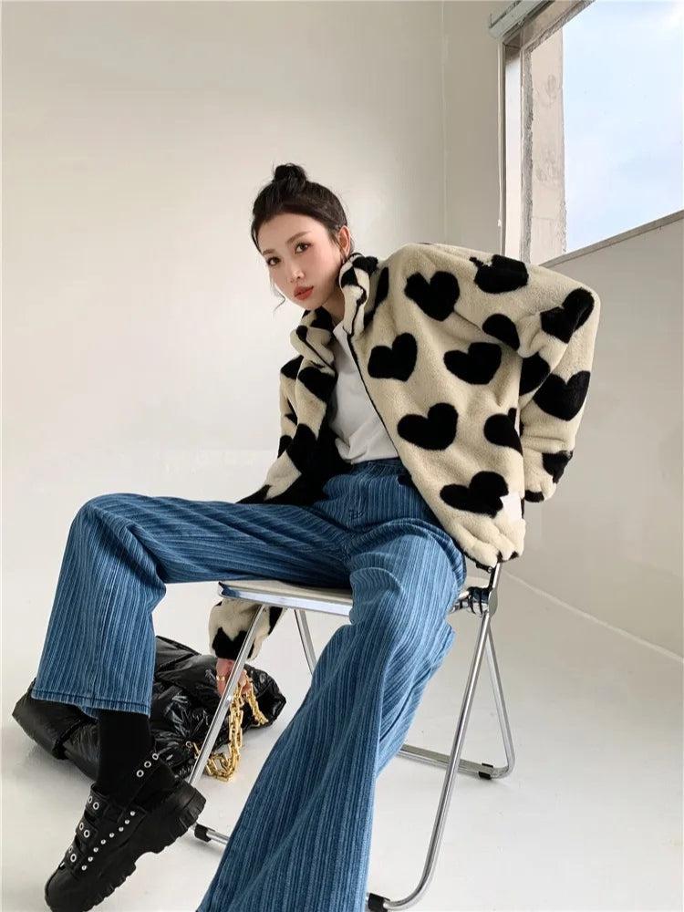Style Core Aesthetics, New Style Trends - Heart Pattern Teddy Jacket