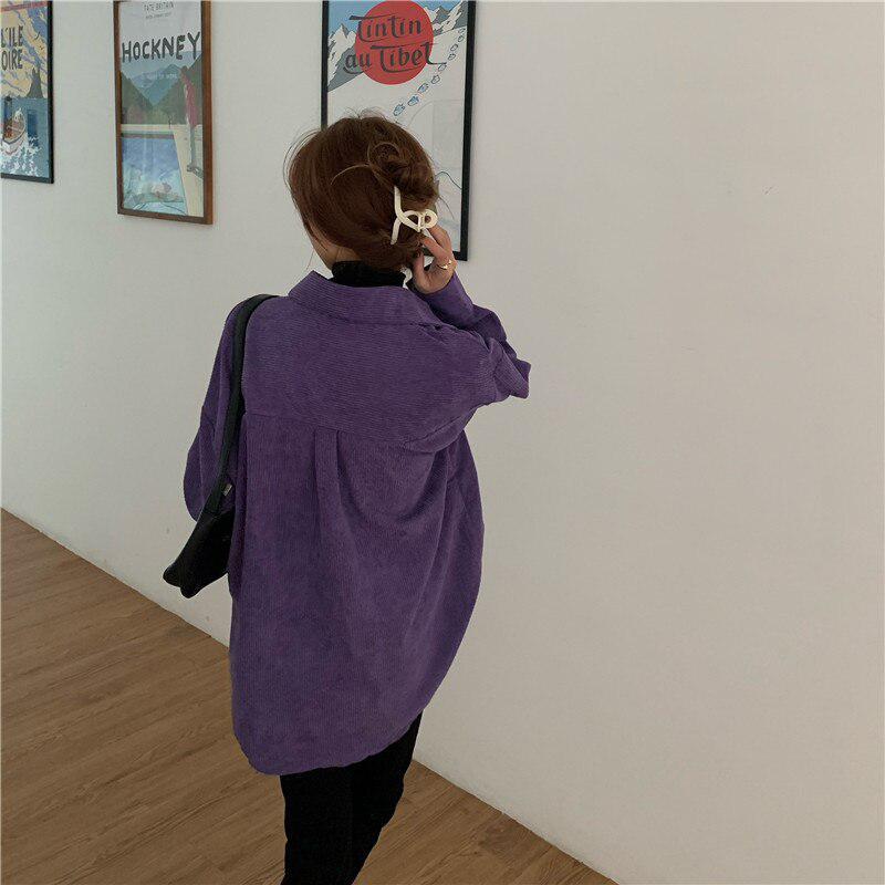 Style Core Aesthetics, New Style Trends - Indie Purple Corduroy Casual Shirt