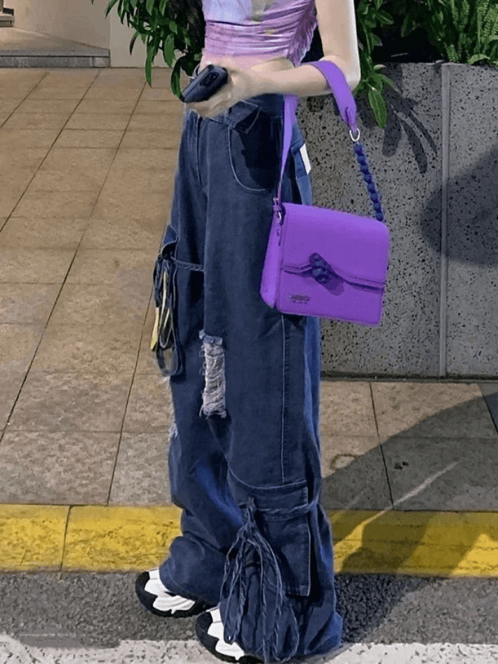 Style Core Aesthetics, New Style Trends - Jean boyfriend déchiré avec ceinture à nouer