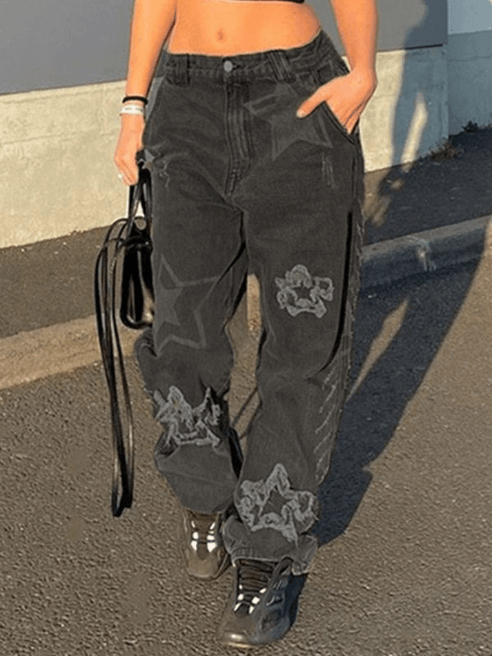 Style Core Aesthetics, New Style Trends - Jean boyfriend déchiré Vintage Star Patch