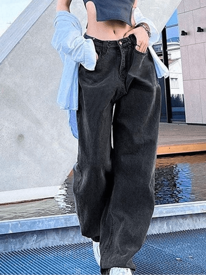 Style Core Aesthetics, New Style Trends - Jean boyfriend délavé foncé Y2K