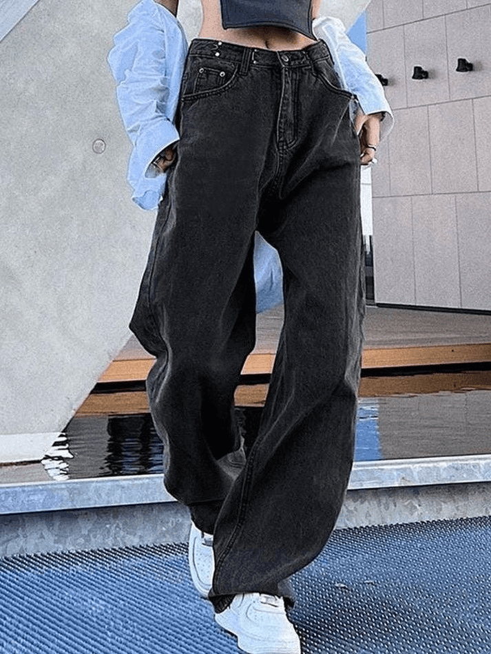 Style Core Aesthetics, New Style Trends - Jean boyfriend délavé foncé Y2K