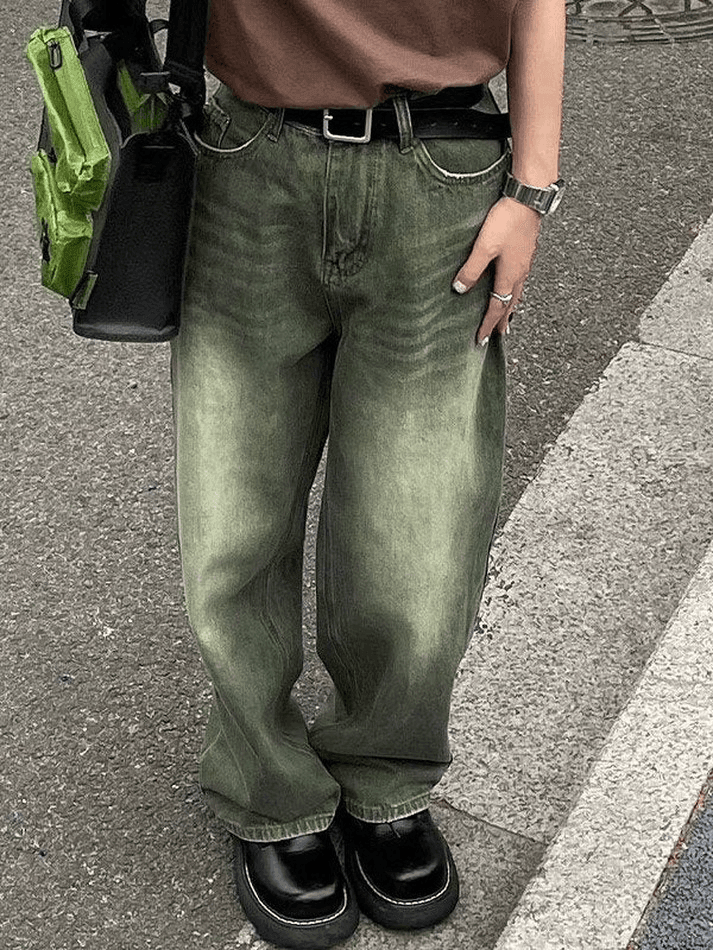 Style Core Aesthetics, New Style Trends - Jean boyfriend délavé vert vintage