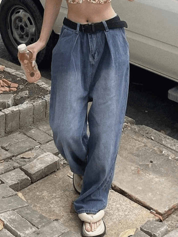 Style Core Aesthetics, New Style Trends - Jean boyfriend délavé Y2K