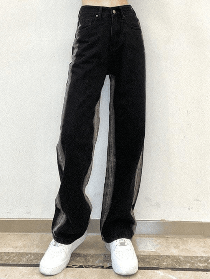 Style Core Aesthetics, New Style Trends - Jean boyfriend rayé noir délavé