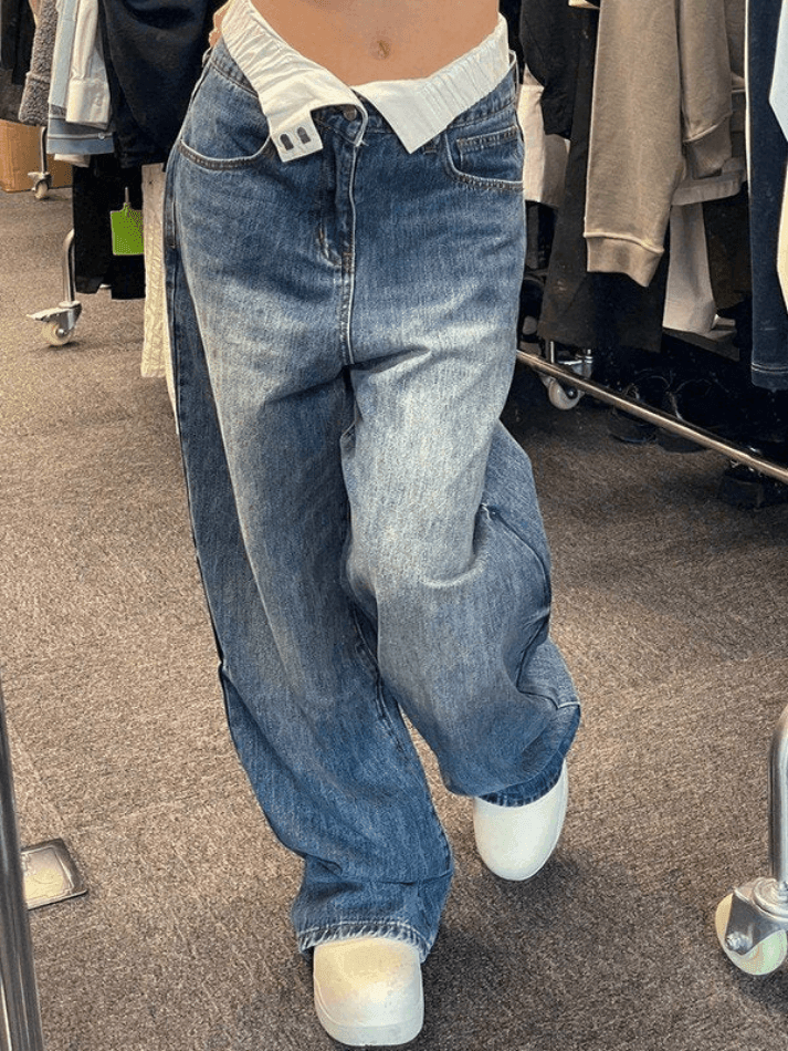 Style Core Aesthetics, New Style Trends - Jean boyfriend taille haute patchwork