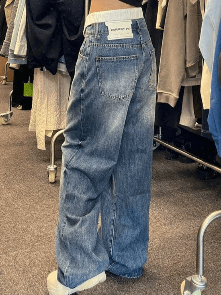 Style Core Aesthetics, New Style Trends - Jean boyfriend taille haute patchwork