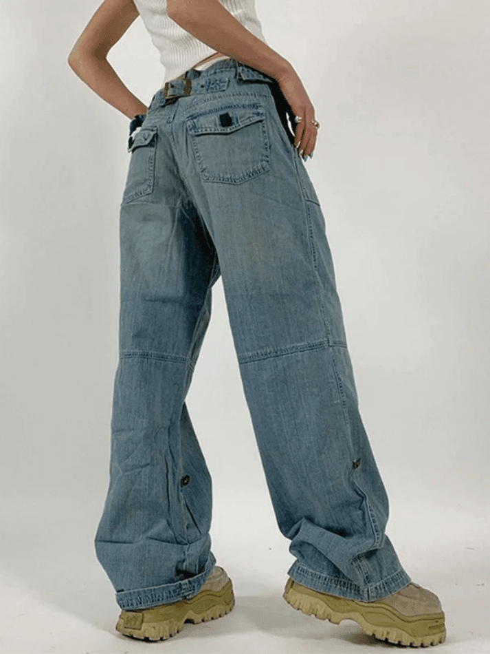 Style Core Aesthetics, New Style Trends - Jean cargo coupe droite avec ceinture