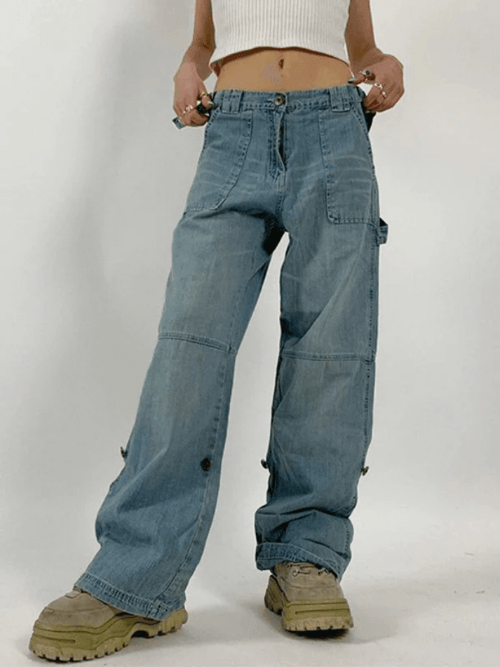 Style Core Aesthetics, New Style Trends - Jean cargo coupe droite avec ceinture