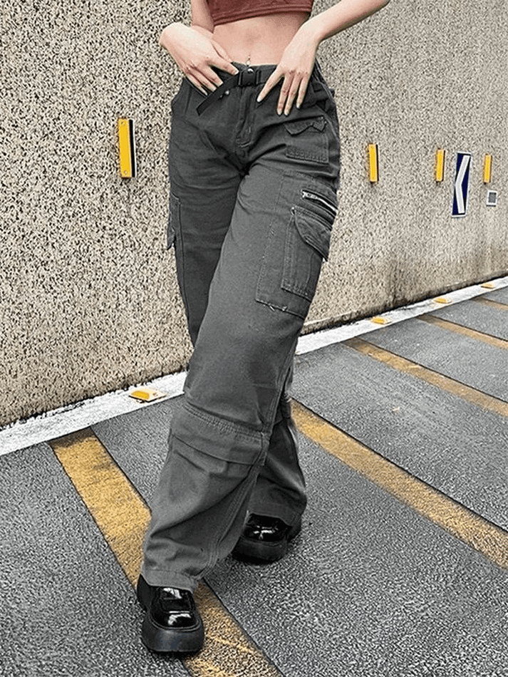 Style Core Aesthetics, New Style Trends - Jean cargo délavé à boucle graphique