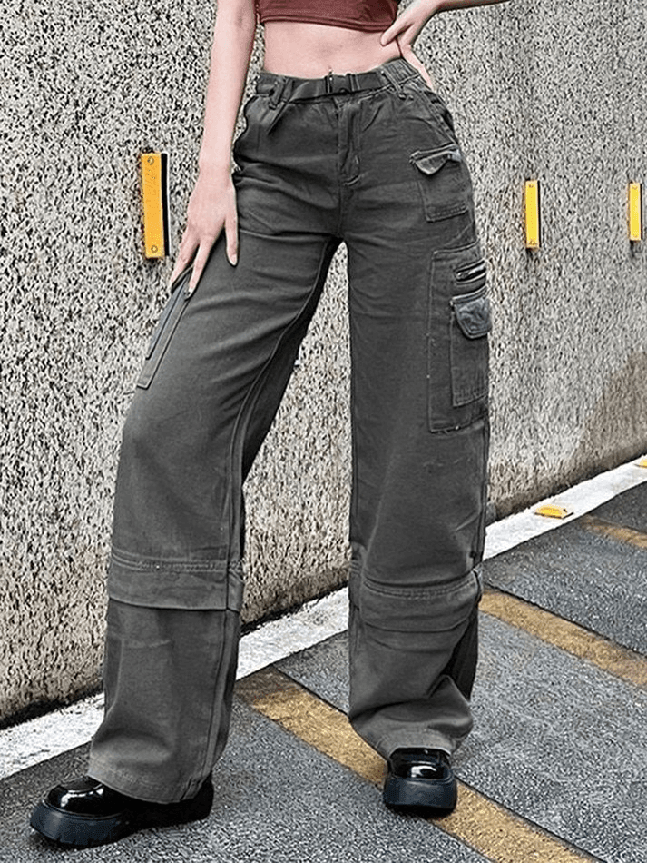 Style Core Aesthetics, New Style Trends - Jean cargo délavé à boucle graphique