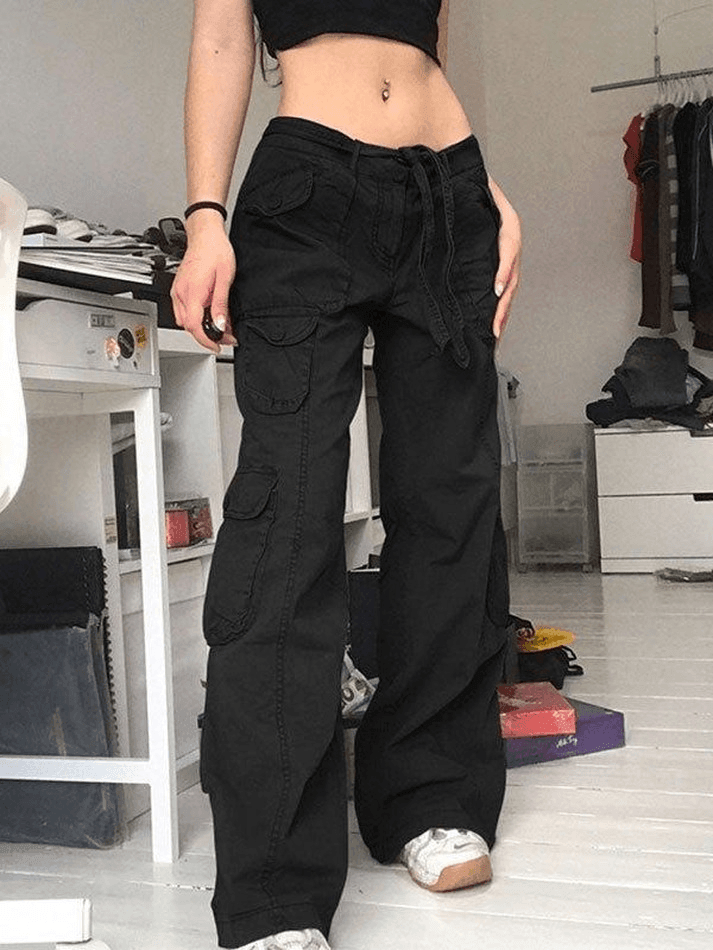 Style Core Aesthetics, New Style Trends - Jean cargo délavé à poches plaquées