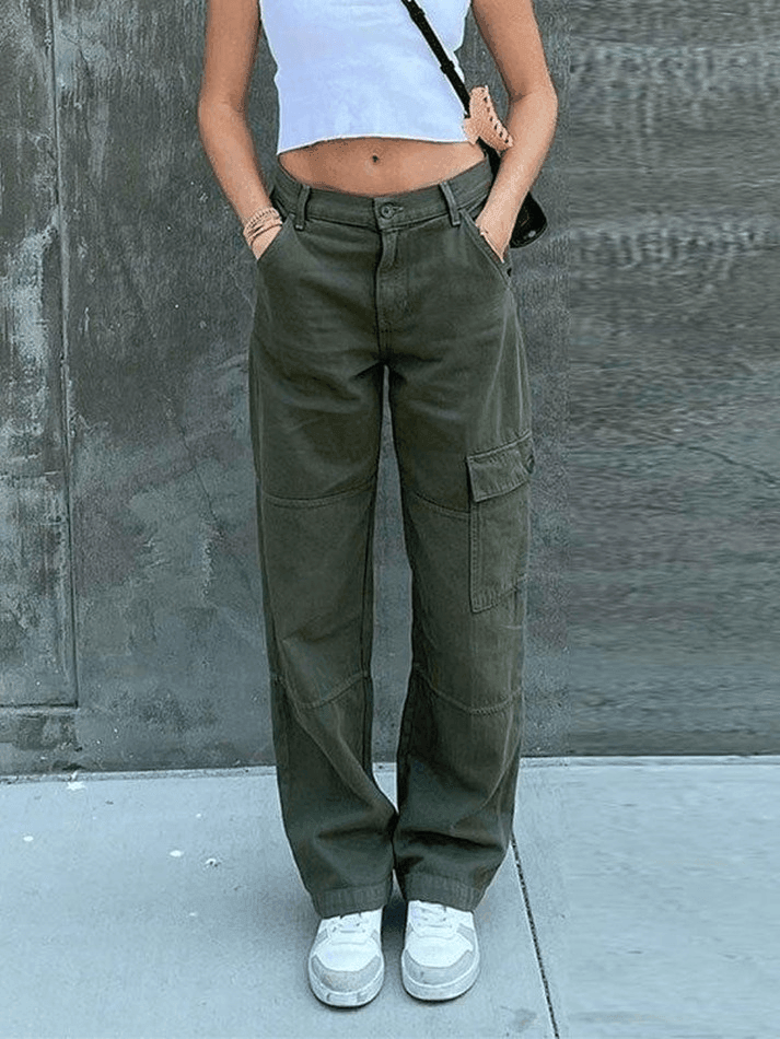 Style Core Aesthetics, New Style Trends - Jean cargo droit à poches plaquées
