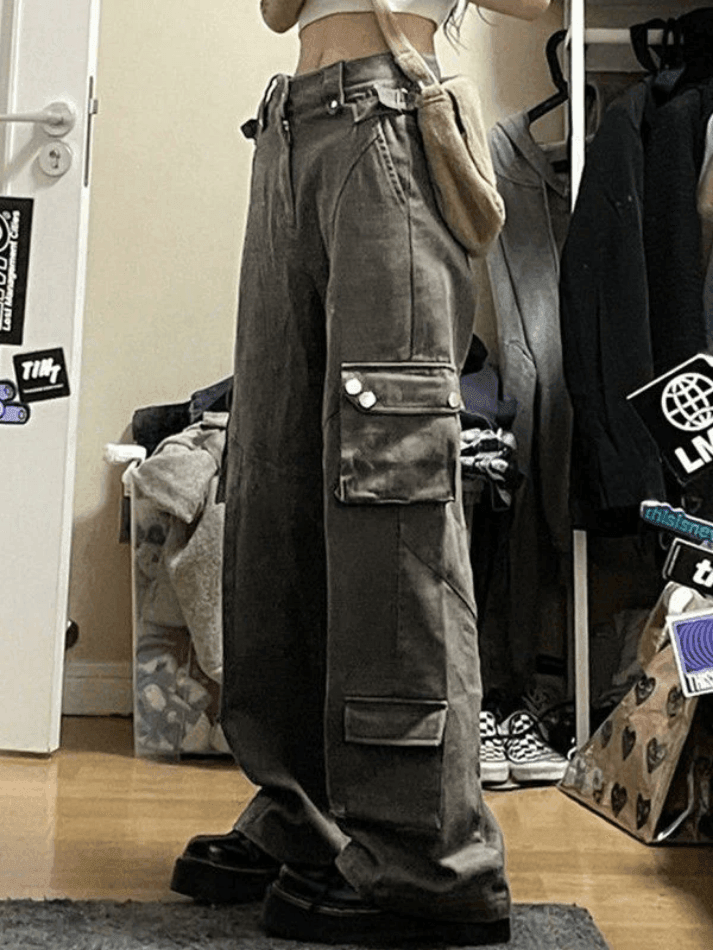 Style Core Aesthetics, New Style Trends - Jean cargo droit vintage délavé vert