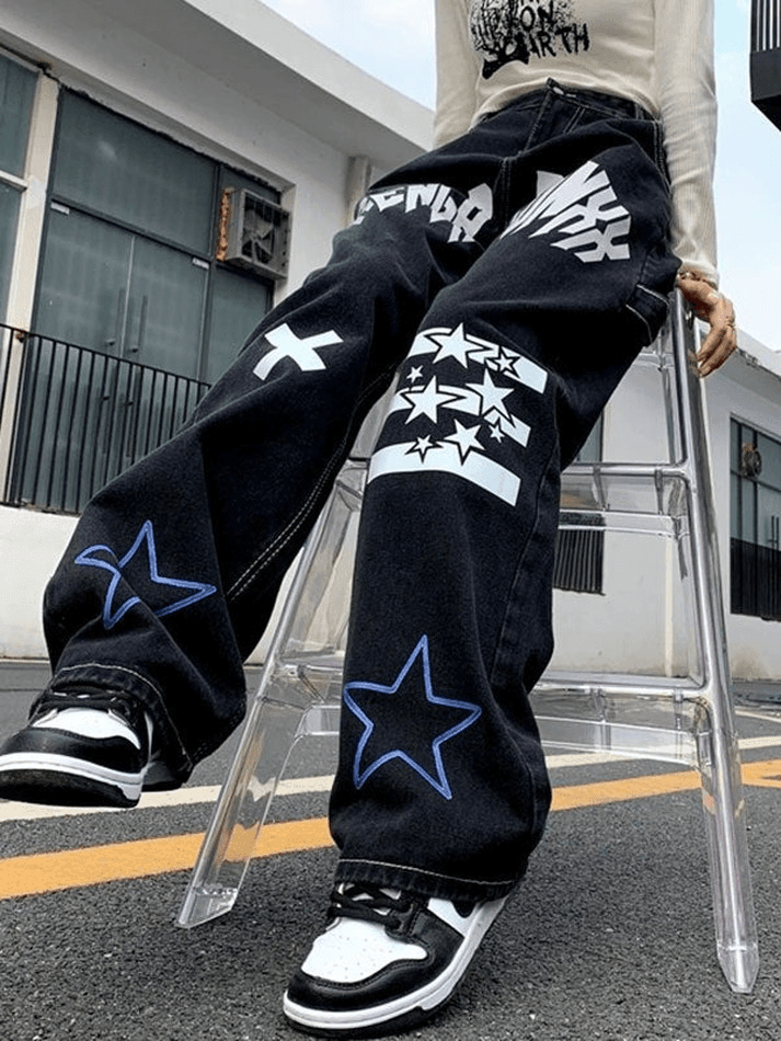 Style Core Aesthetics, New Style Trends - Jean cargo graphique à lettre étoile