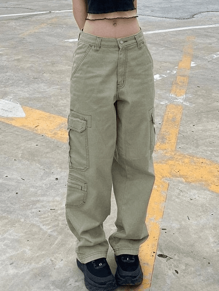 Style Core Aesthetics, New Style Trends - Jean cargo vert délavé avec poche