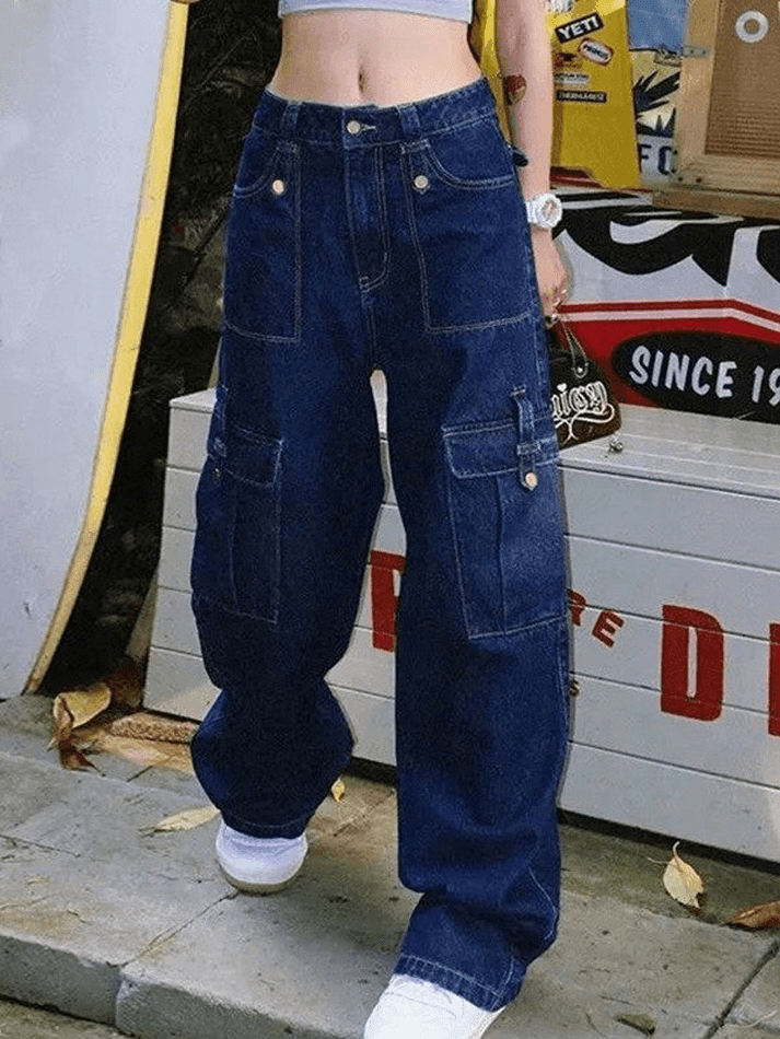 Style Core Aesthetics, New Style Trends - Jean cargo vintage délavé foncé