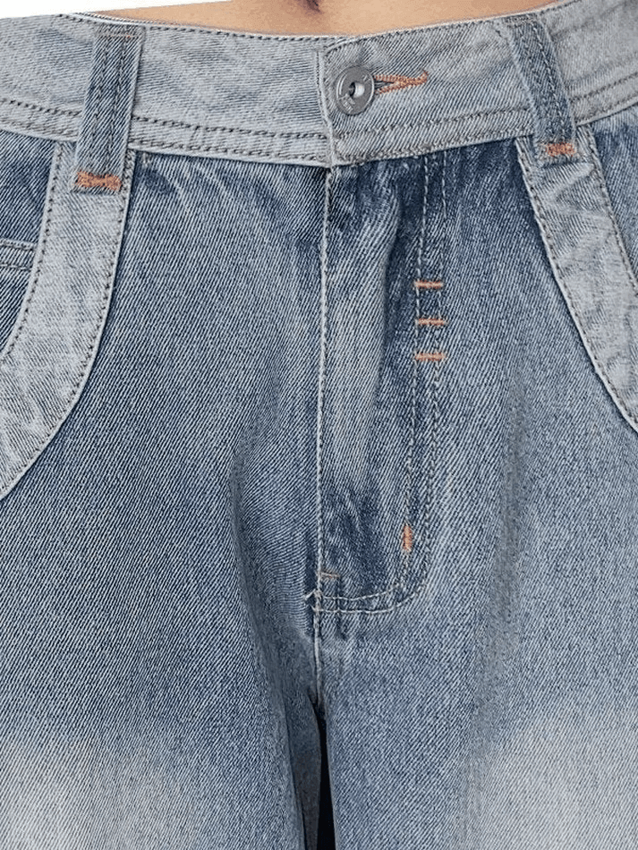 Style Core Aesthetics, New Style Trends - Jean cargo vintage à délavage clair et patchwork