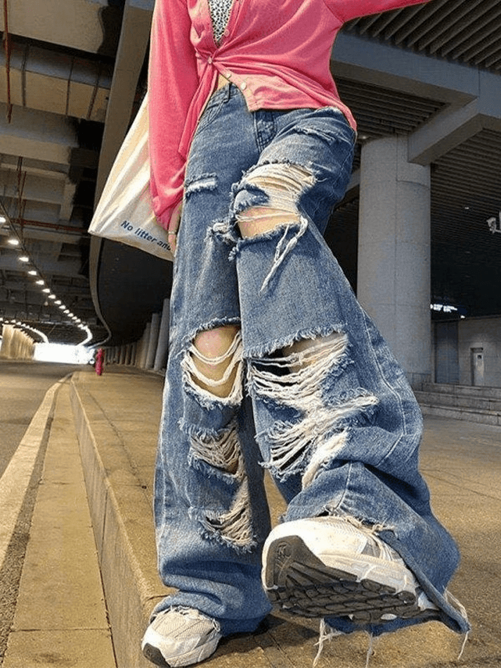 Style Core Aesthetics, New Style Trends - Jean super déchiré taille haute