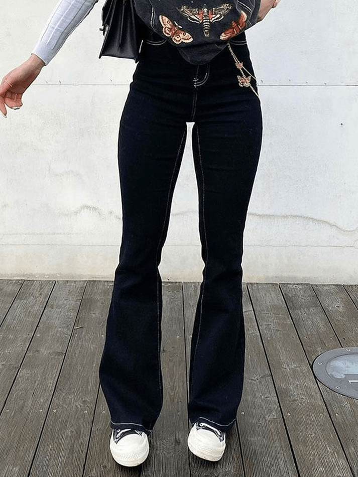 Style Core Aesthetics, New Style Trends - Jean évasé taille mi-haute délavé
