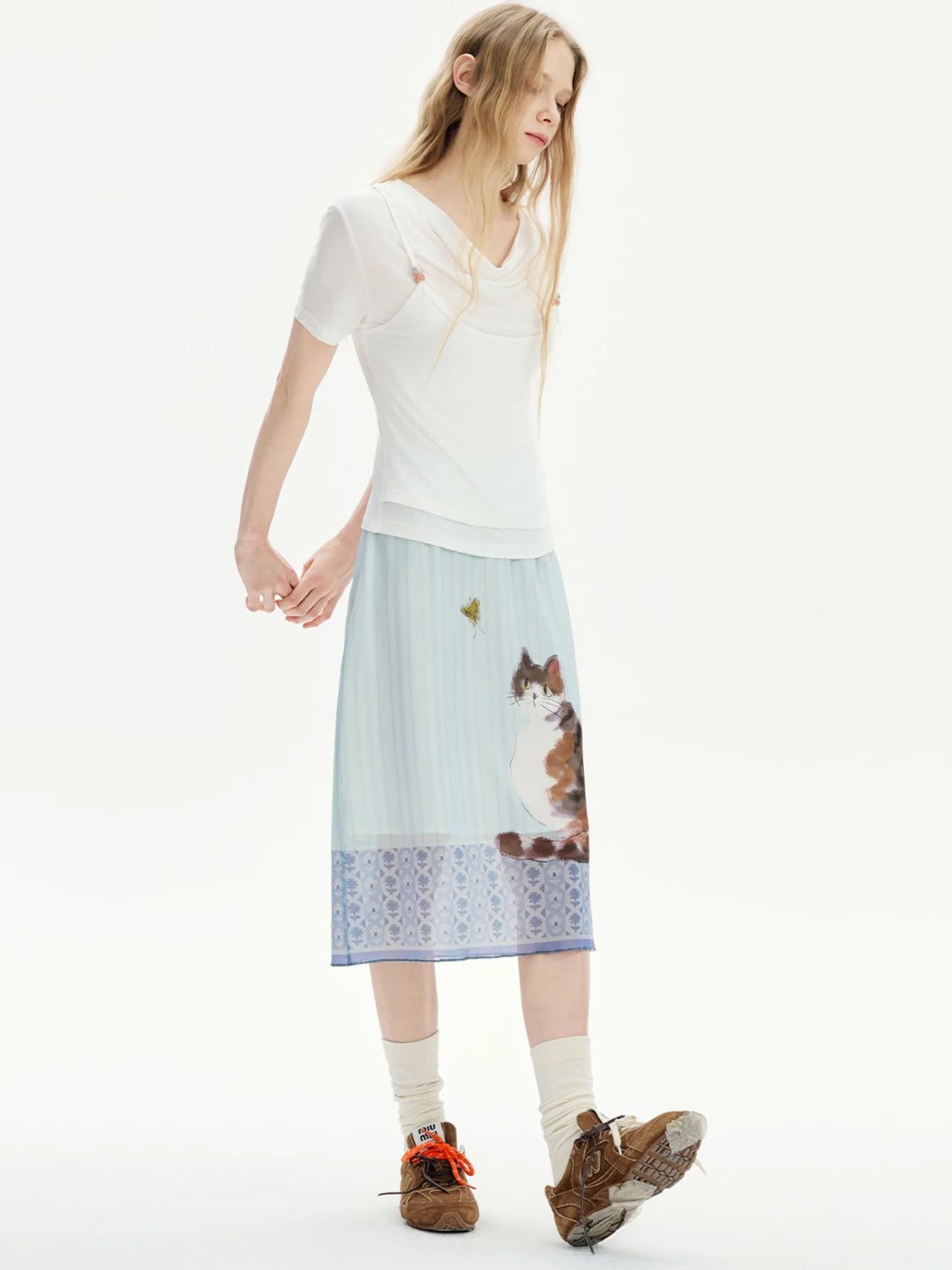 Style Core Aesthetics, New Style Trends - Jupe mi-longue Chat Style Soft Girl