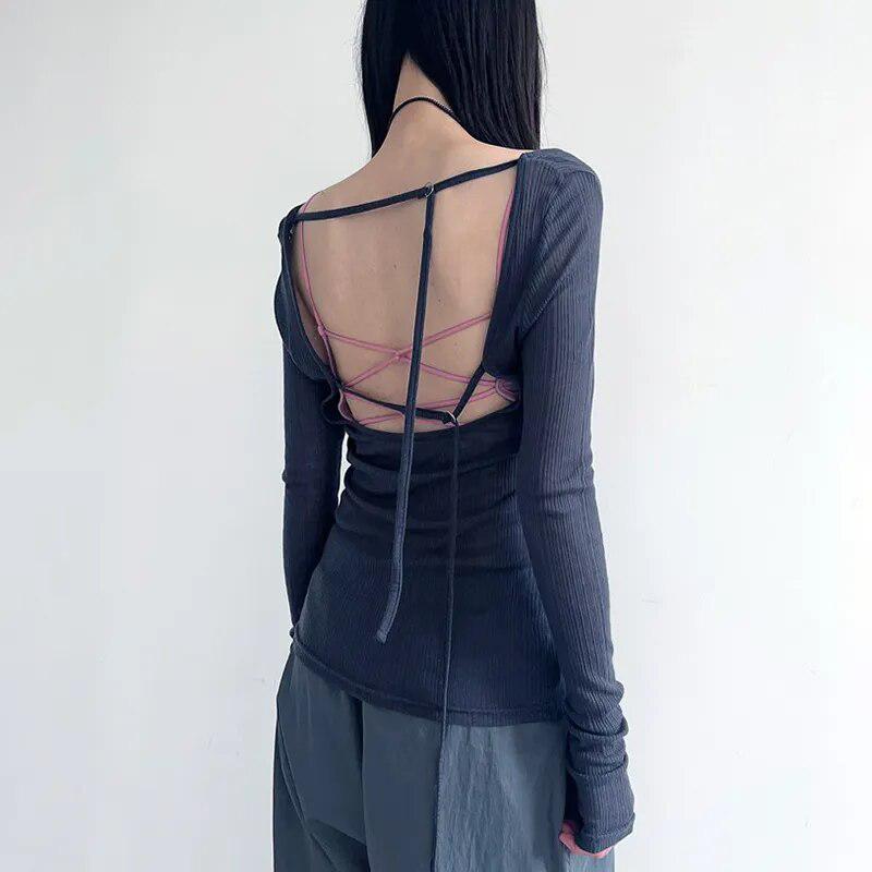 Style Core Aesthetics, New Style Trends - Knitted Mesh Backless Top