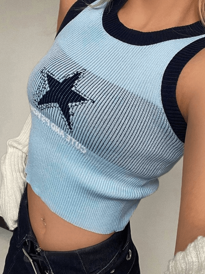 Style Core Aesthetics, New Style Trends - Knitted Star Cropped Tank Top