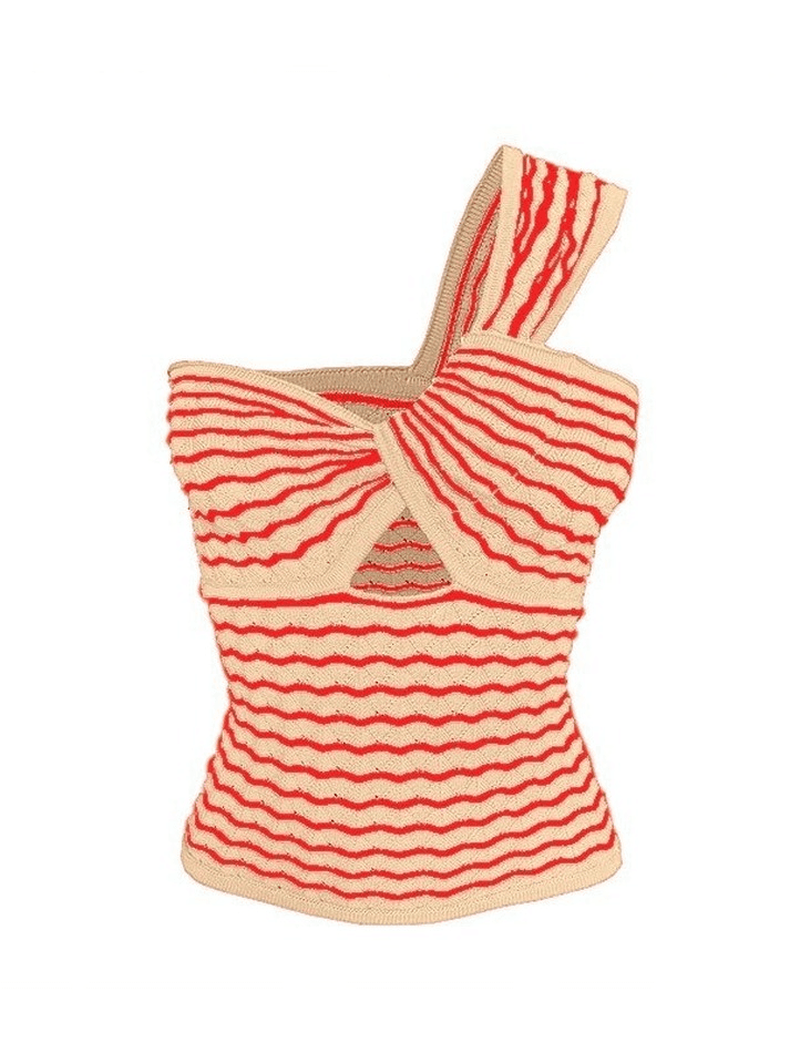 Style Core Aesthetics, New Style Trends - Knitted Stripe One Shoulder Tank Top