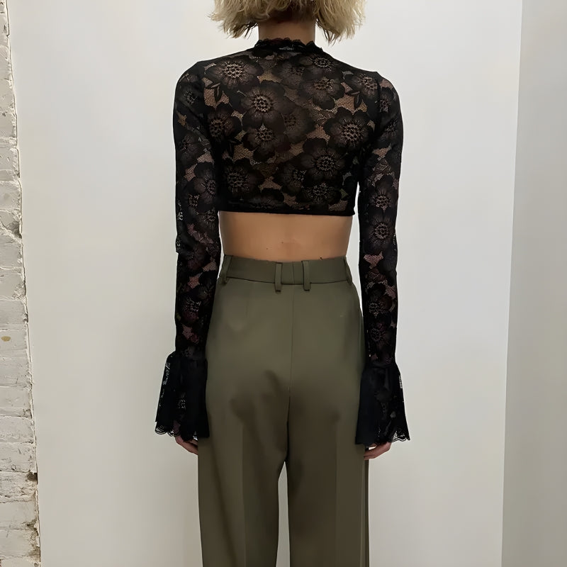 Style Core Aesthetics, New Style Trends - Lace Flare Cuffs Crop Top