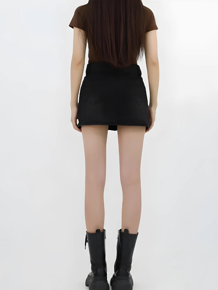 Style Core Aesthetics, New Style Trends - Lace Up Belted Denim Mini Skort