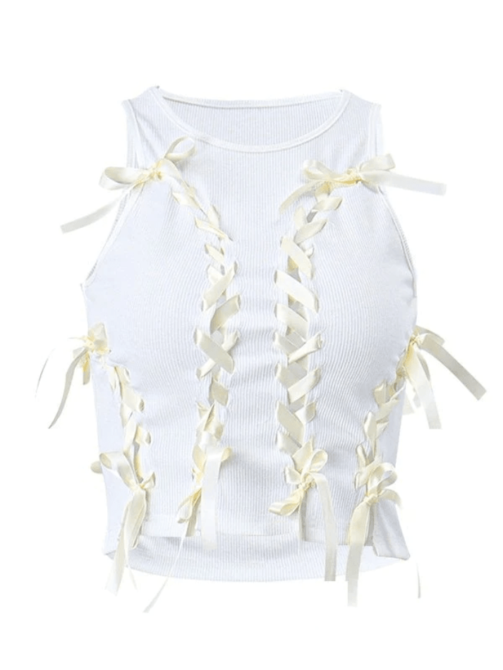 Style Core Aesthetics, New Style Trends - Lace Up Ribbed Cropped Tank Top