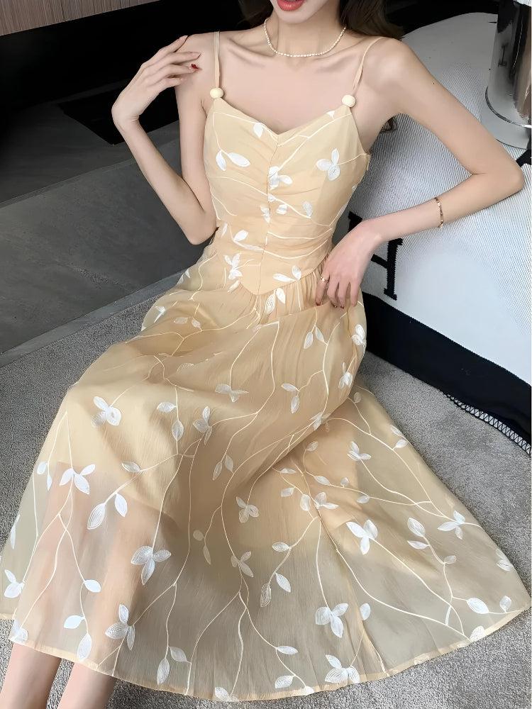 Style Core Aesthetics, New Style Trends - Leaves Mesh Midi Dress