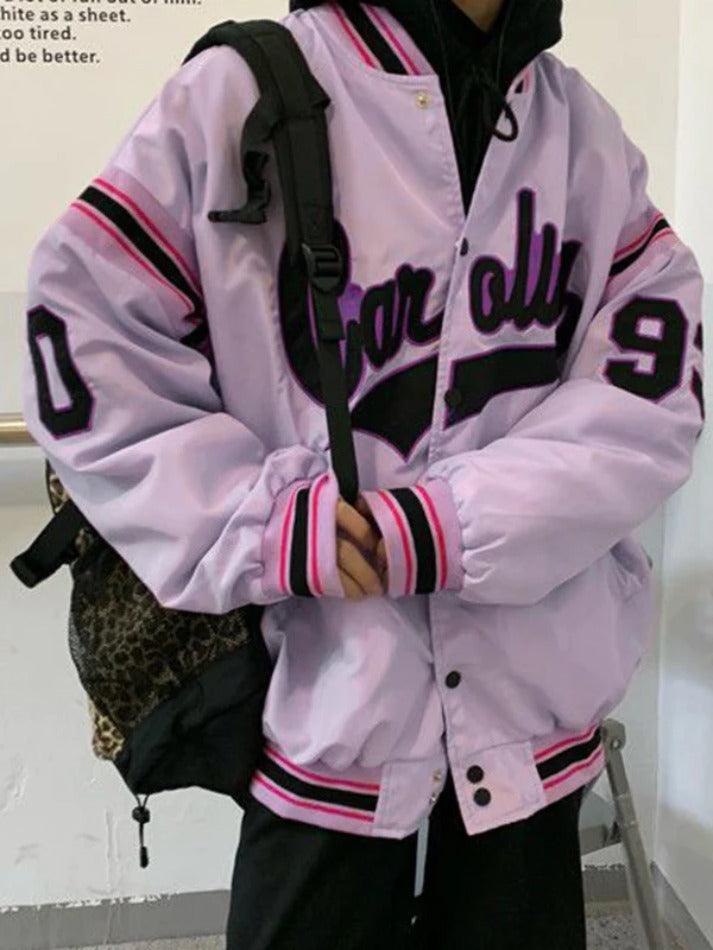 Style Core Aesthetics, New Style Trends - Letter Print Splice Varsity Jacket