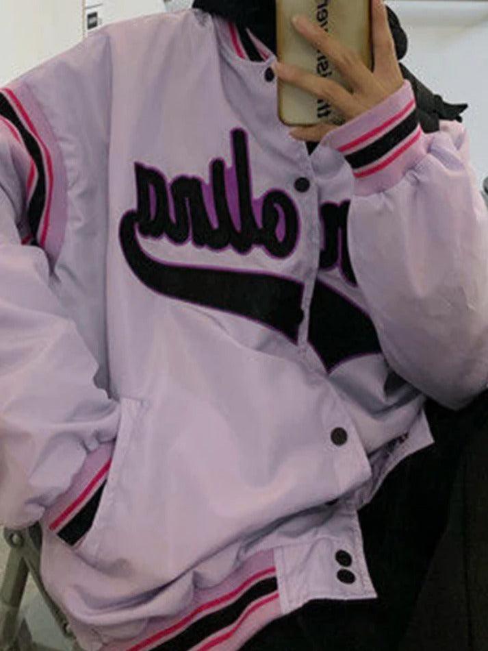 Style Core Aesthetics, New Style Trends - Letter Print Splice Varsity Jacket