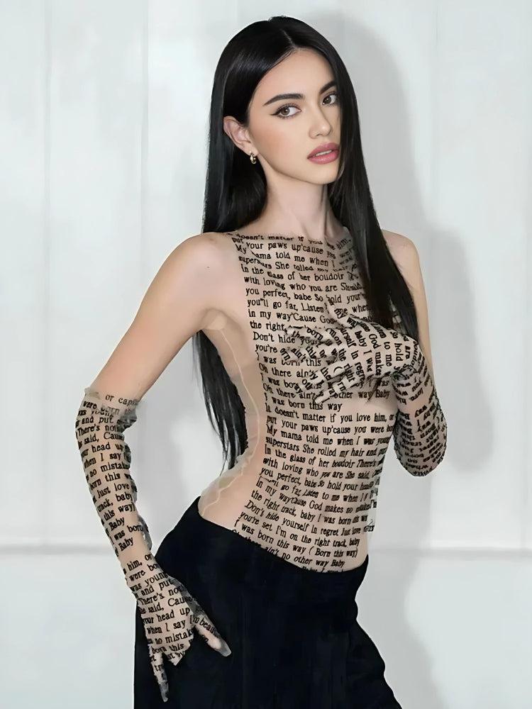 Style Core Aesthetics, New Style Trends - Letter Printed Top with Gloves