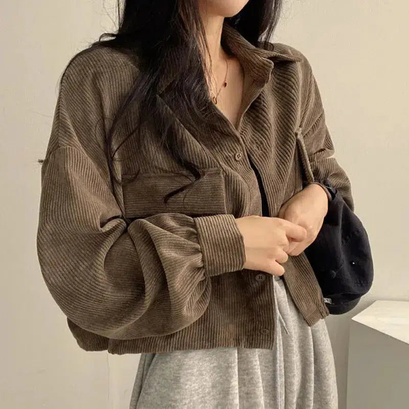 Style Core Aesthetics, New Style Trends - Light Academia Cropped Corduroy Jacket