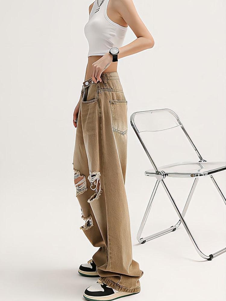 Style Core Aesthetics, New Style Trends - Light Wash Low Rise Ripped Jeans