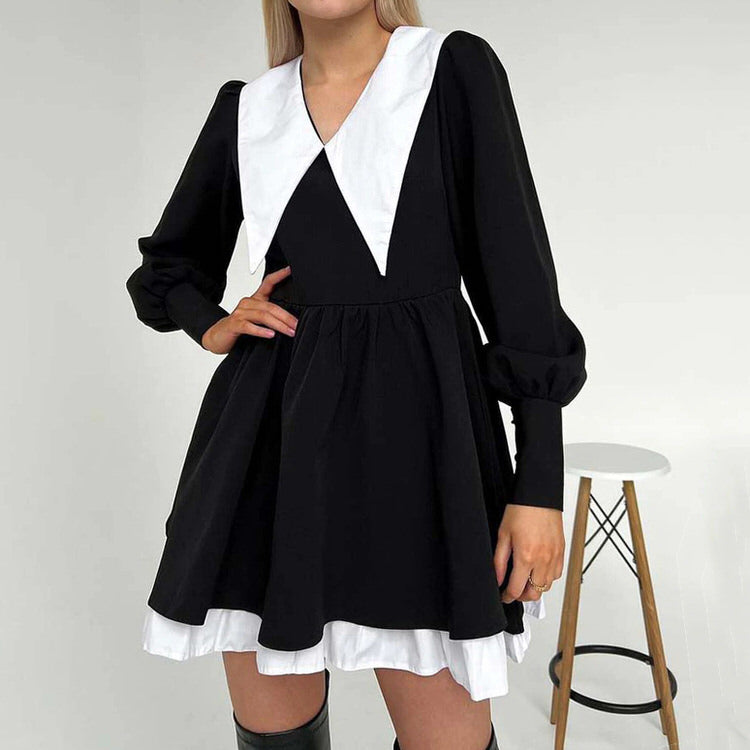 Style Core Aesthetics, New Style Trends - Like a Doll Black Collar Dress