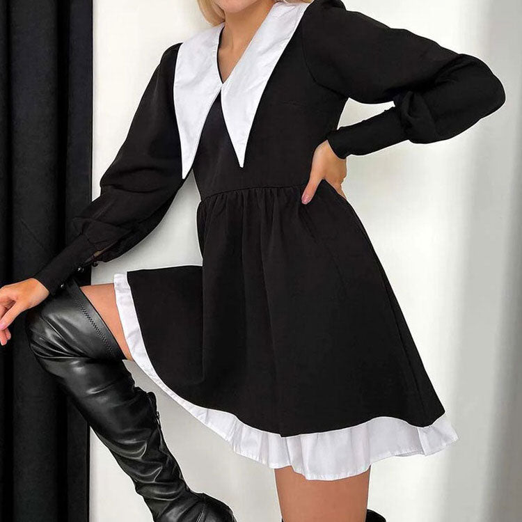 Style Core Aesthetics, New Style Trends - Like a Doll Black Collar Dress