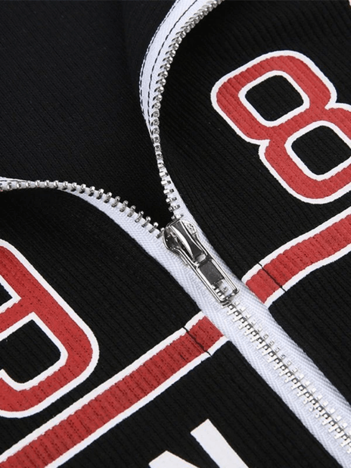 Style Core Aesthetics, New Style Trends - Logo Graphic Patchwork Cropped Moto Jacket