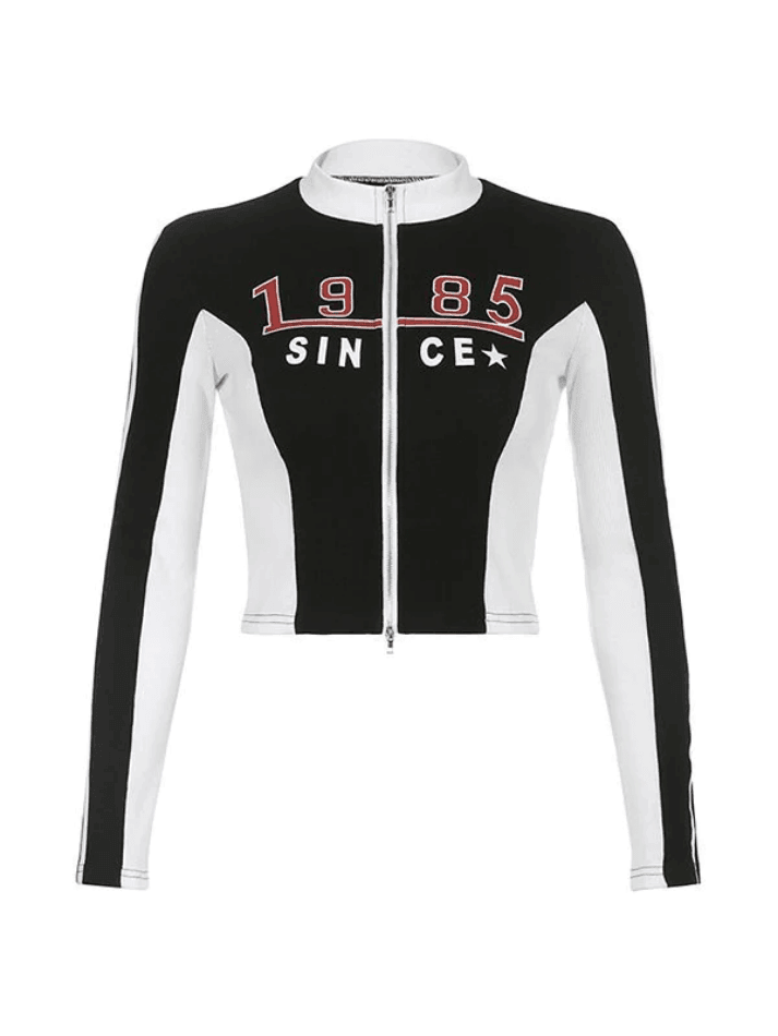 Style Core Aesthetics, New Style Trends - Logo Graphic Patchwork Cropped Moto Jacket