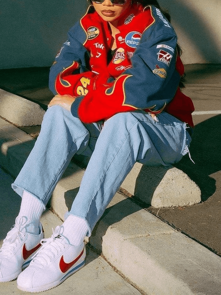 Style Core Aesthetics, New Style Trends - Logo Print Moto Varsity Jacket
