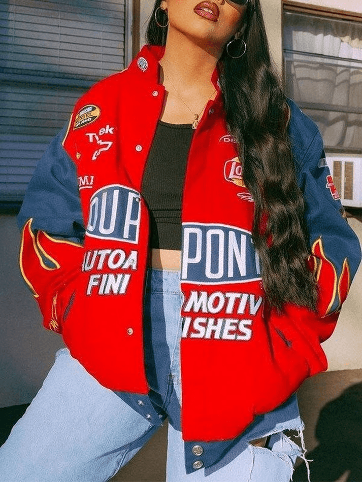 Style Core Aesthetics, New Style Trends - Logo Print Moto Varsity Jacket