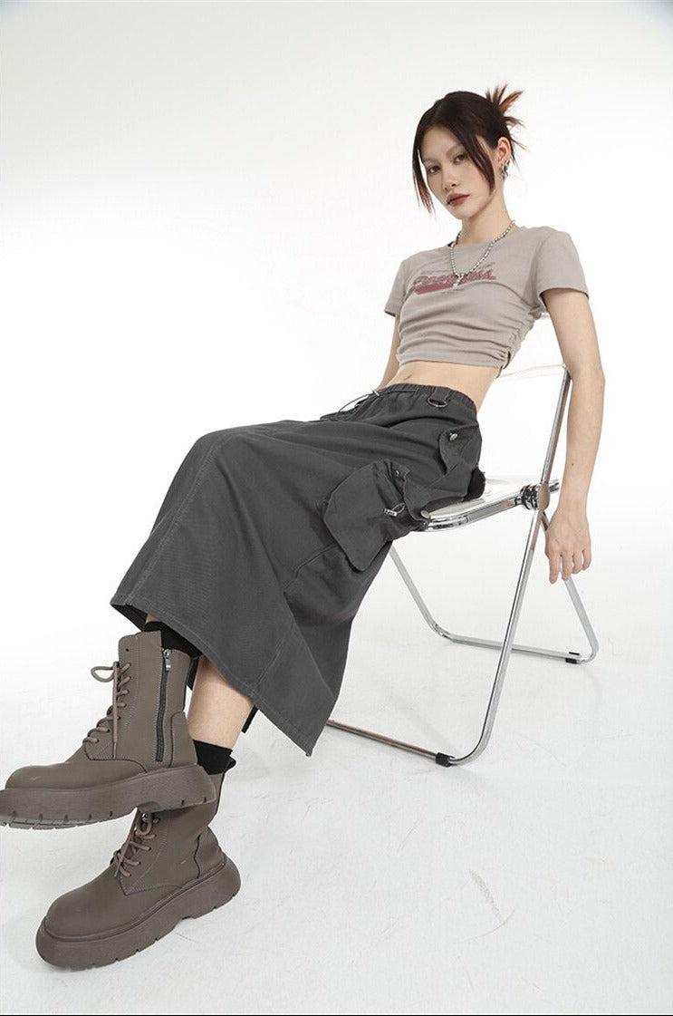 Style Core Aesthetics, New Style Trends - Low Rise Parachute Maxi Skirt