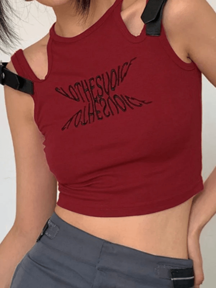 Style Core Aesthetics, New Style Trends - Metal Strap Cutout Cropped Tank Top