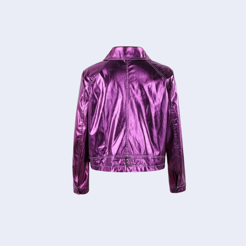 Style Core Aesthetics, New Style Trends - Metallic Fuchsia Faux Leather Jacket