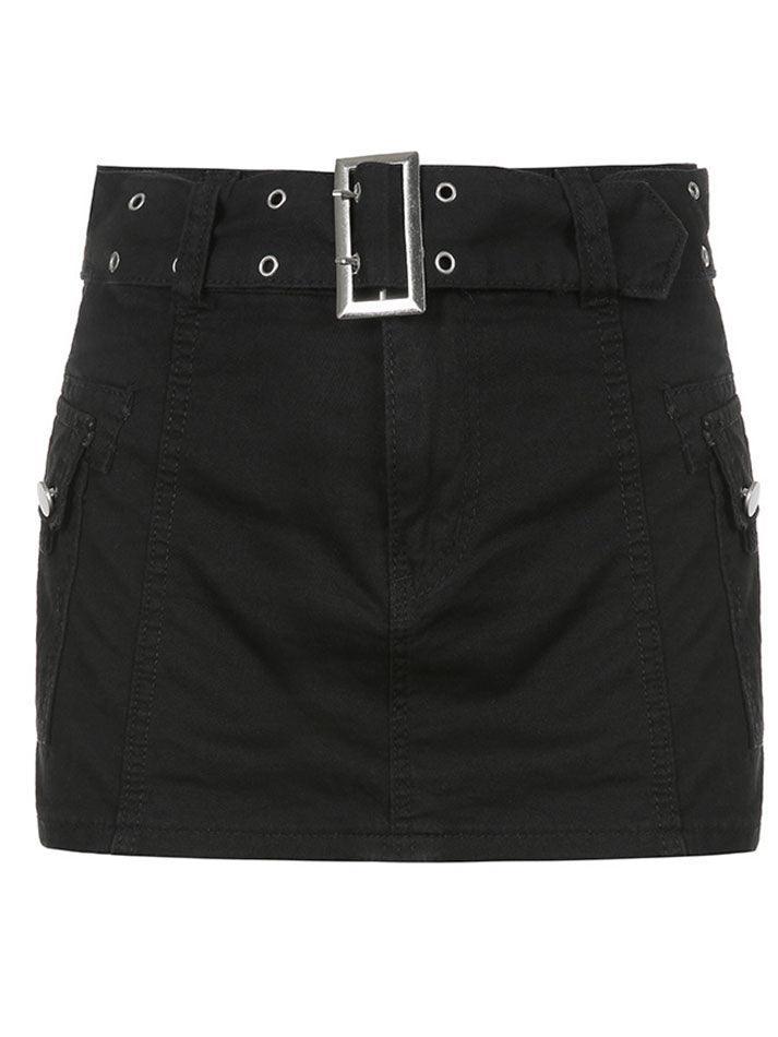Style Core Aesthetics, New Style Trends - Mini-jupe en jean taille basse avec ceinture à boucle
